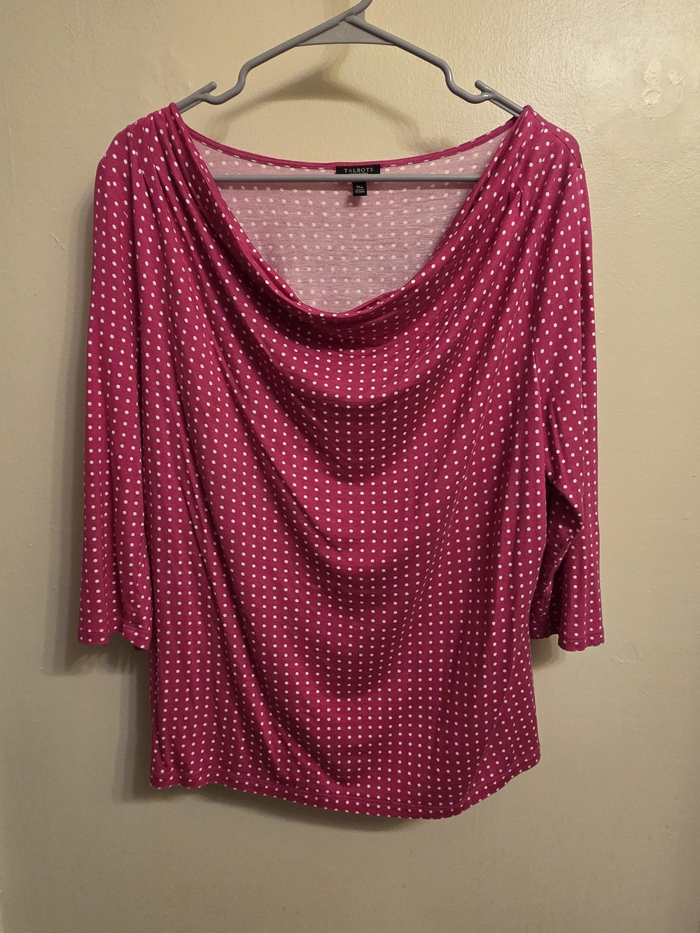 Talbots Hot Pink Polka Dot Cowl Neck Blouse 1XP Preppy Coastal Grandmillennial